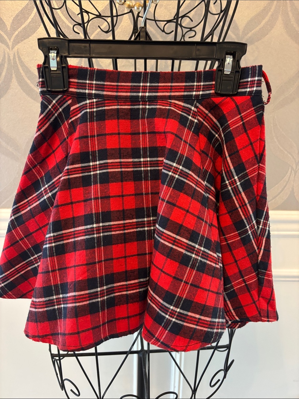 Girls' Red Plaid Flared Skirt